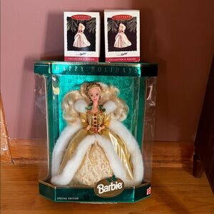 1994 Holiday Barbie Collector's Series and matching hallmark ornaments